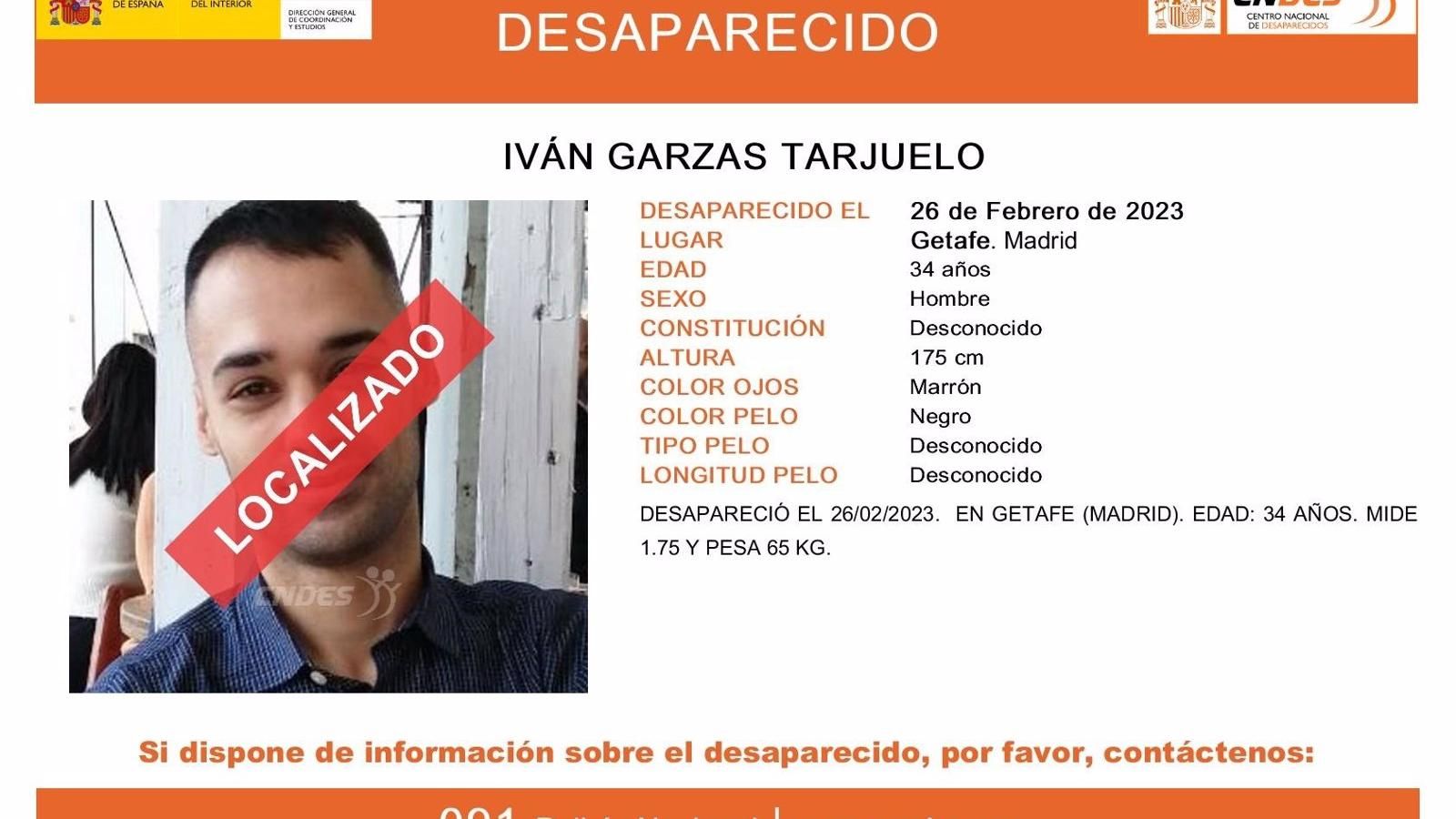  Localizado un hombre de 34 años que había desaparecido en Getafe el pasado 26 de febrero