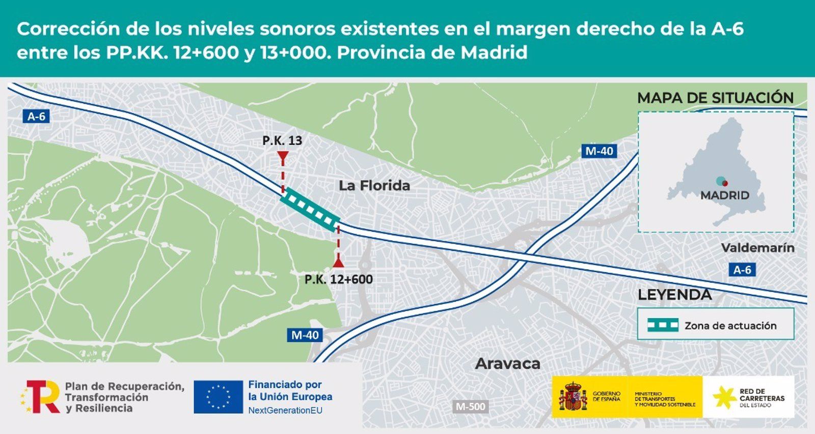 Aprobados dos proyectos para mitigar el ruido en la A-6 a su paso por La Florida