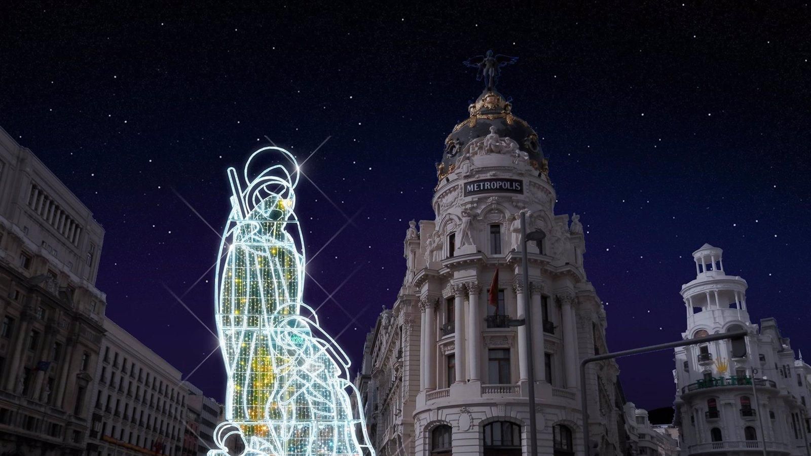 El Belén luminoso de Madrid se traslada este año al cruce de Alcalá con Gran Vía