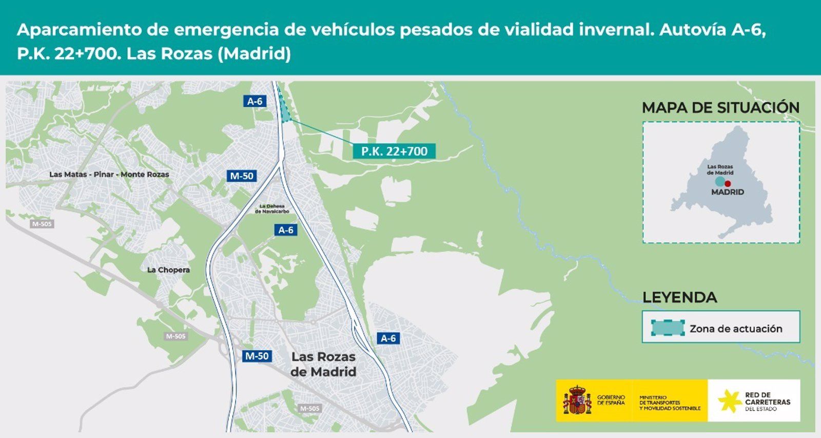 La A-6 contará con un aparcamiento de emergencia para 168 vehículos pesados de vialidad invernal en Las Rozas