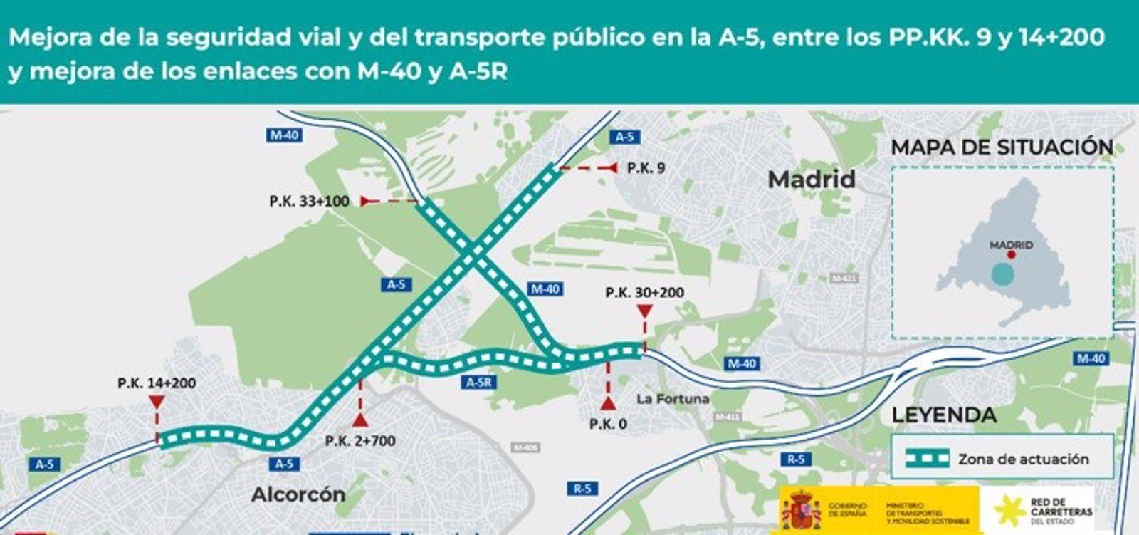 Licitado el proyecto para mejorar la seguridad vial y el transporte público en la A-5 entre Madrid y Alcorcón