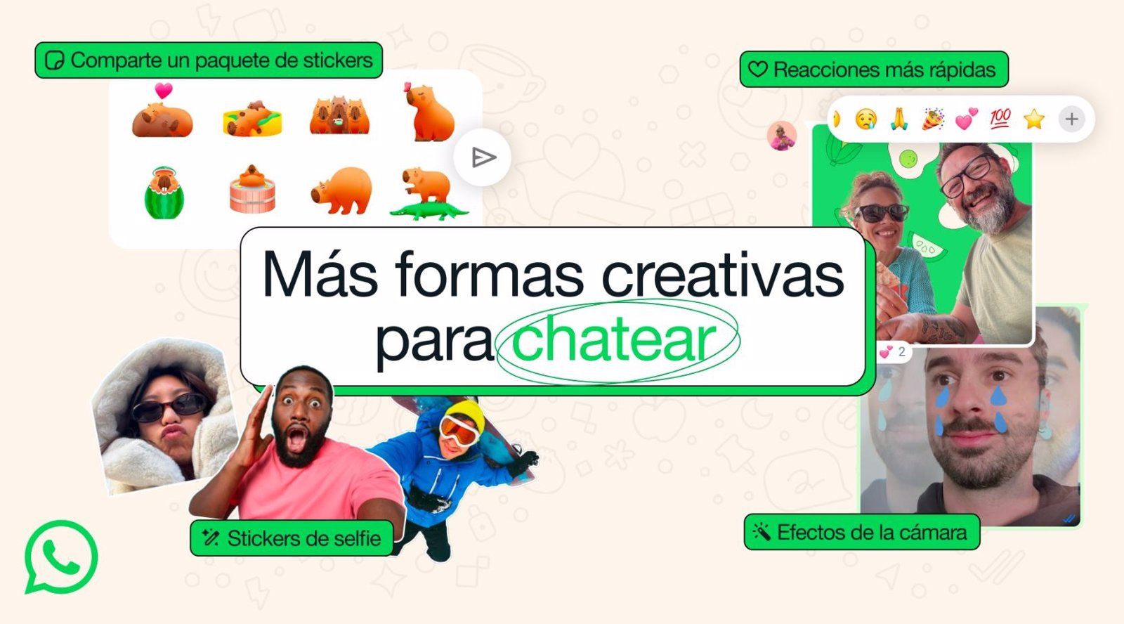 WhatsApp añade reacciones a mensajes con doble toque, 'stickers' de selfis y más de 30 fondos y efectos para fotos