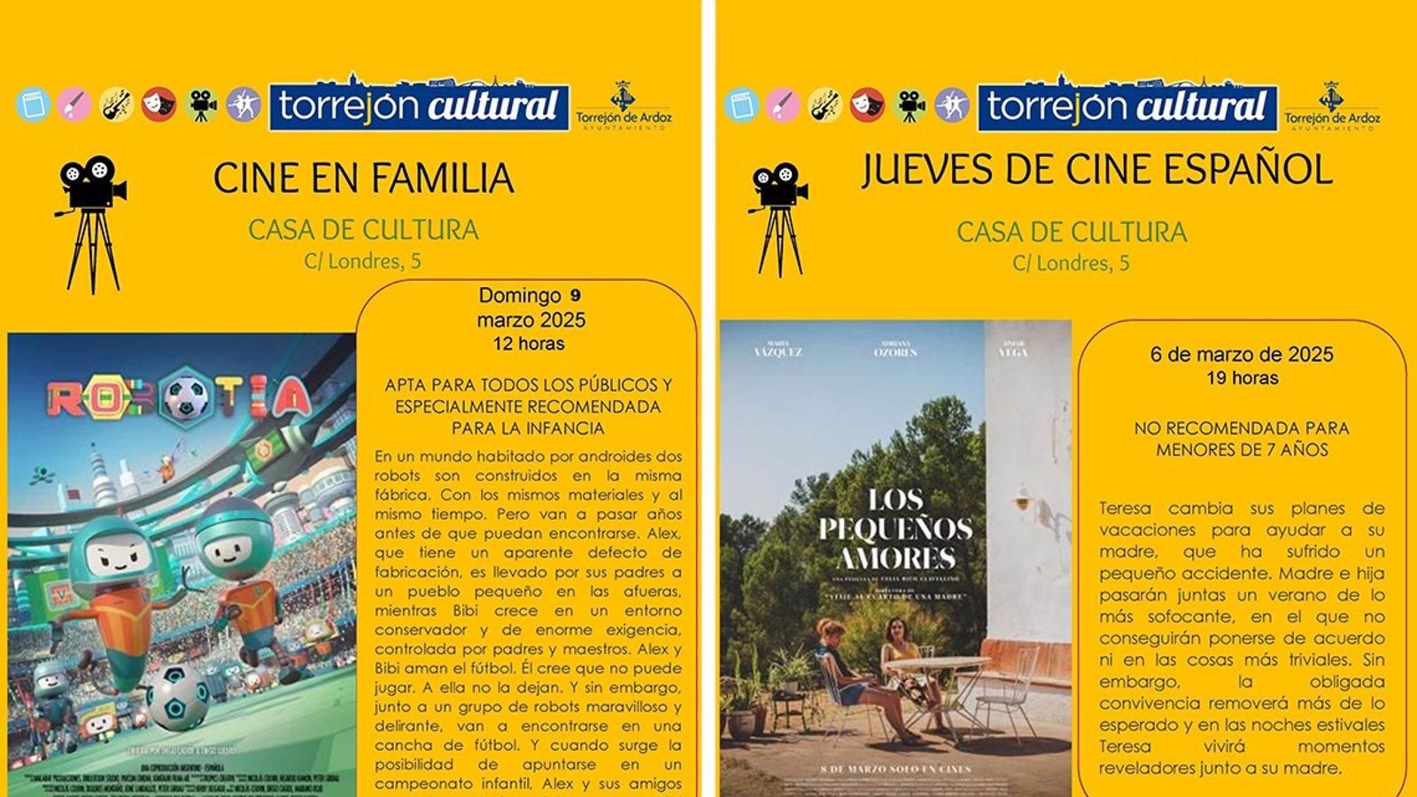 Torrejón de Ardoz acoge proyecciones de 'Los pequeños amores' y 'Robotia' esta semana