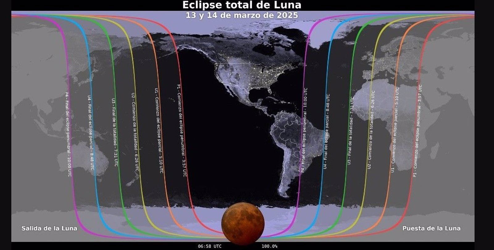 Dónde, cuándo y cómo ver el eclipse lunar del 13 y 14 de marzo