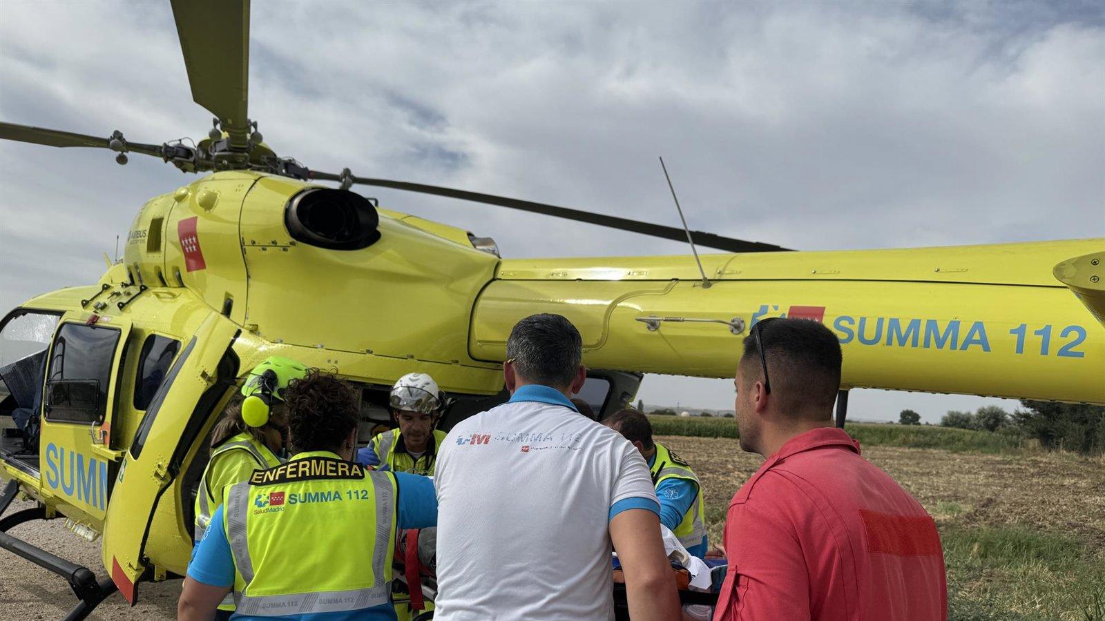 Un trabajador evacuado en helicóptero tras quedar atrapado en Ciempozuelos
